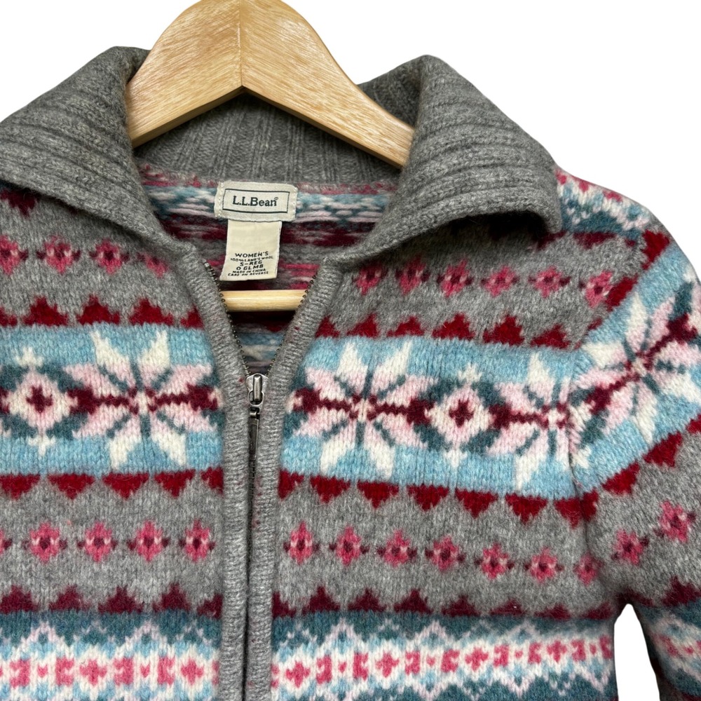 LL Bean Women's Lambswool Zip Cardigan Size S (Fits Like XS) Fair Isle  Scandi